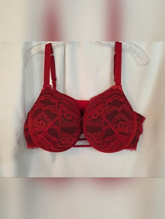 Cacique Other - Cacique Boost Balconette Red Lace/Black Underwire Bra Size 44DD